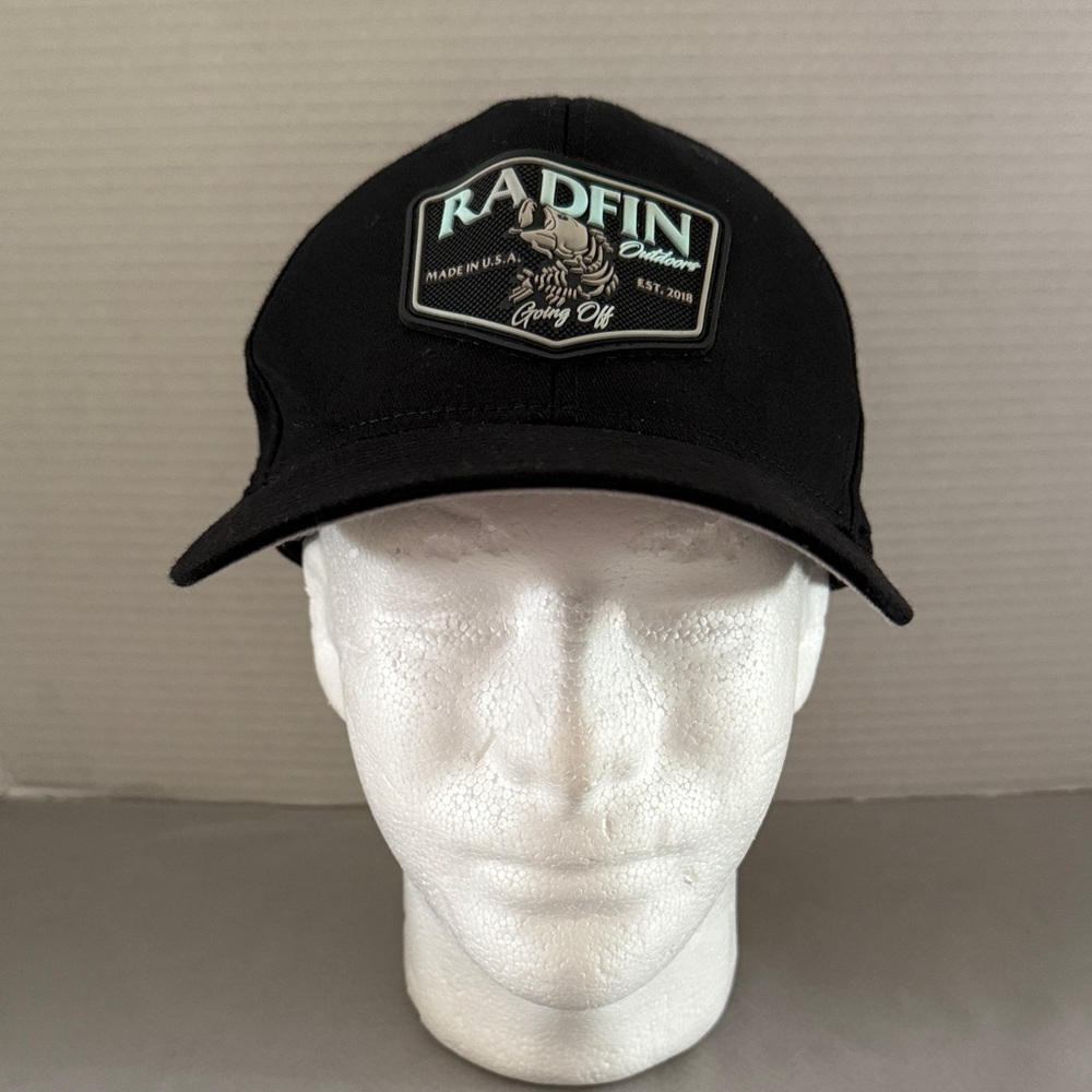 Yupoong RadFin Size L/XL Outdoor Fishing Cap Hat Black FlexFit K-Culture Patch